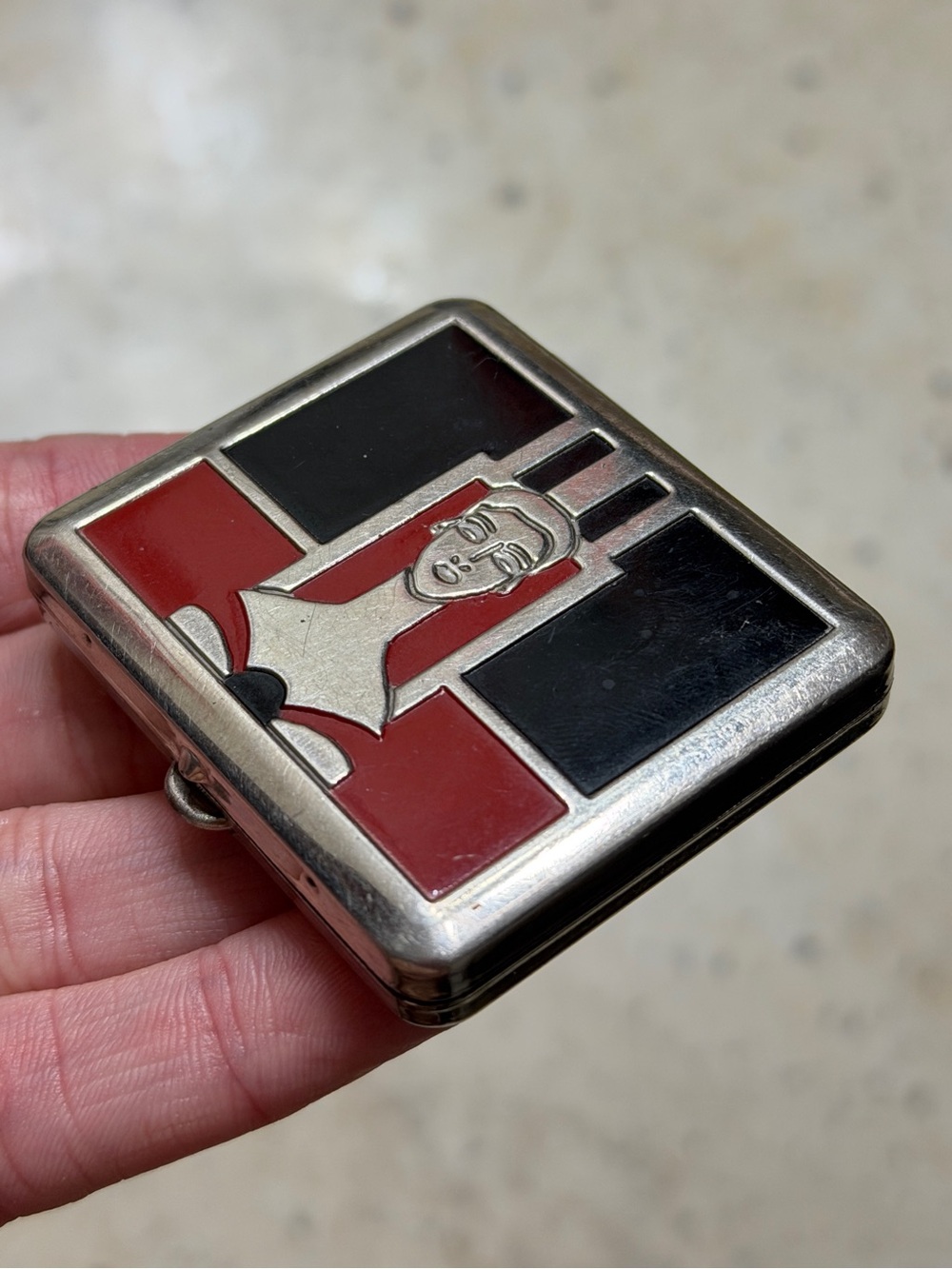 VTG 1930 Art Deco Enamel Double Vanity Compact Stylized Flapper Motif Rouge Puff - Picture 3 of 16